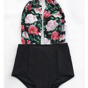 Brand new one piece swimsuit! Black/floral. Size L